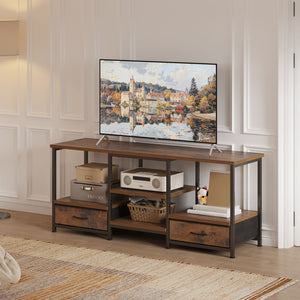 CONCETTA TV stand, with Power Socket, 2 drawers, Adjustable Shevles, Suitable for Living Room and Bedroom, Brown