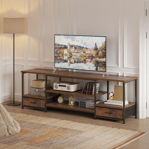 CONCETTA TV stand, with Power Socket, 2 drawers, Adjustable Shevles, Suitable for Living Room and Bedroom, Brown