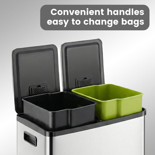 CONCETTA Kitchen Stainless Steel Waste Bin with Lid with Soft-Close Foot Pedal and Removable Inner Bin for Bathrooms, Bedrooms and Home Offices