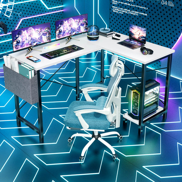 CONCETTA L-Shaped Computer Desk - 50" Corner Gaming Table with Console Shelf and Side Storage Pocket for Office, Bedroom, Living Room