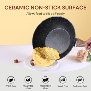 CONCETTA 17-piece non-stick cookware set,non-toxic kitchen cooking set,with heat-resistant handles,off white,black
