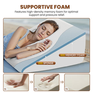 Wedge Pillow for Sleeping, Memory Foam Body Pillow for Acid Reflux, Neck & Back Pain Relief, Post-Surgery Recovery & Snoring Reduction, 12Inch