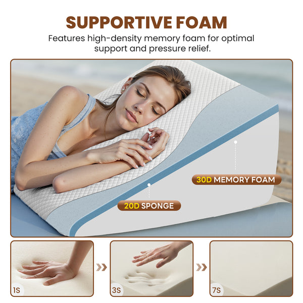 Wedge Pillow for Sleeping, Memory Foam Body Pillow for Acid Reflux, Neck & Back Pain Relief, Post-Surgery Recovery & Snoring Reduction, 12Inch