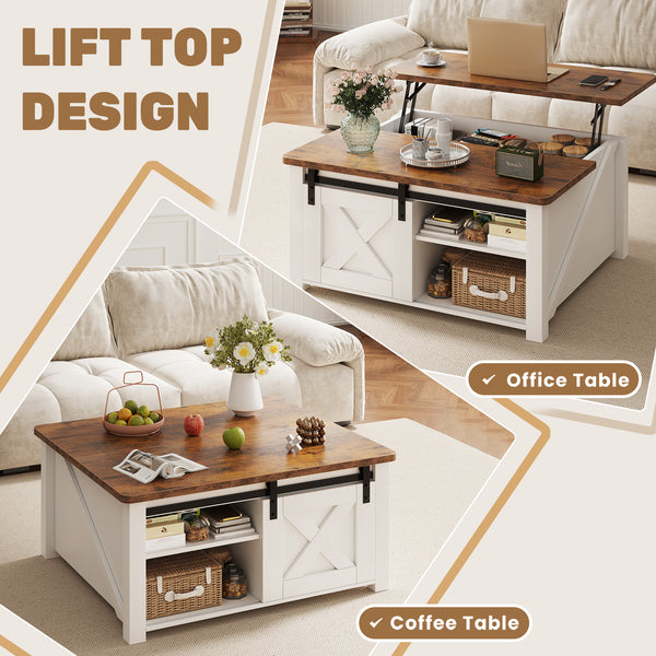 CONCETTA 31.5" Lift Top Coffee Table with Large Hidden Storage, Adjustable Shelves
