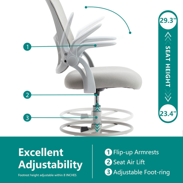 CONCETTA Office Computer Desk Chair, Ergonomic Chair with Flip-up Armrests and Lumbar Support, Height Adjustable, Breathable Mesh Back