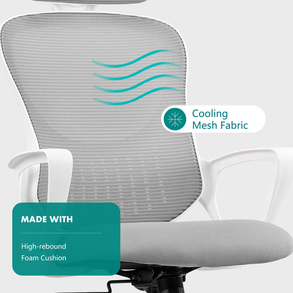 CONCETTA Ergonomic office chair - high back with wheels, adjustable headrest and flip-up armrests for bedroom, study, living room, office
