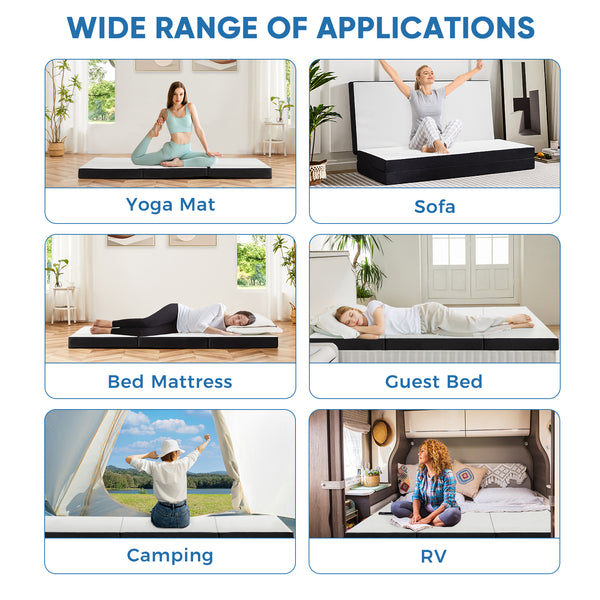 JOINSUN 4 Inch Twin Size Tri-fold Memory Foam Mattress, Portable Foldable Floor Bed with CertiPUR-US Certified, White