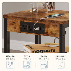 CONCETTA 3 Tier Nightstand with Charging Station, Bedside End Table for Bedroom Living Room