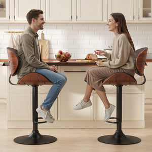 CONCETTA Rotatable Bar Stool Set (2-piece), Adjustable Height Bar Stool, Featuring PU Leather Seat, Ergonomic Backrest and Footrest, With Anti-slip Rubber Base Suitable for Bar