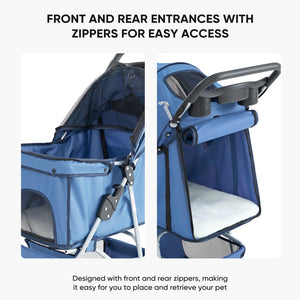 CONCETTA 3-Wheel Foldable and Waterproof Pet Stroller - Jogger Stroller for Small and Medium Dogs and Cats with Cup Holder and Removable Liner