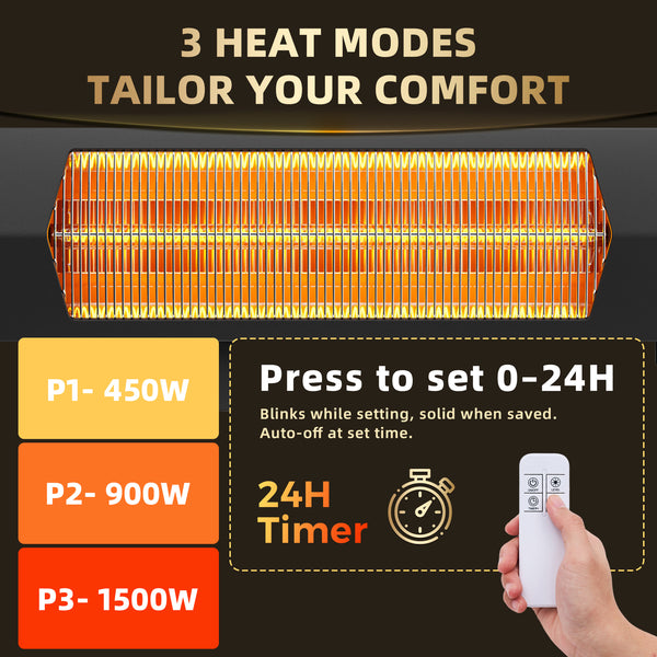 SHOUFTW Portable Infrared Outdoor & Indoor Space Heater, Remote Control Electric Wall/Ceiling Mounted for Patio Garage Commercial, Black