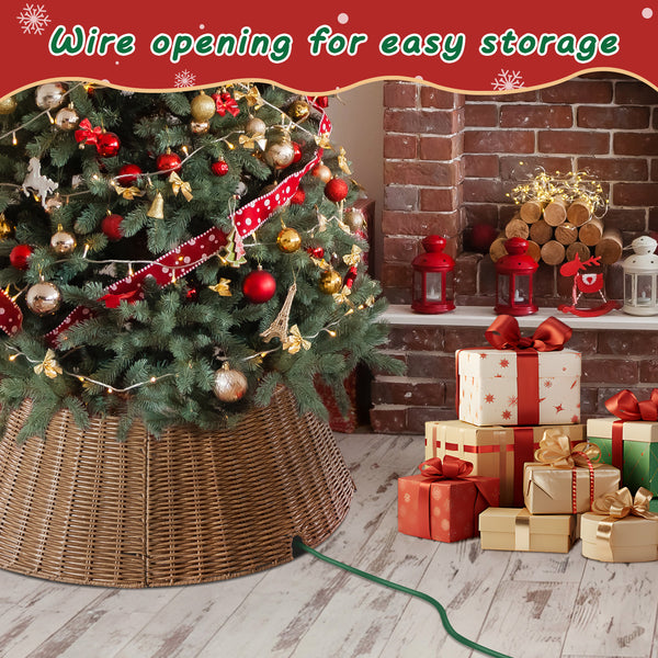 CONCETTA Christmas Tree Collar, Farmhouse Detachable Handwoven Christmas Tree Base Cover, Christmas Tree Basket Base, for Holiday,Black