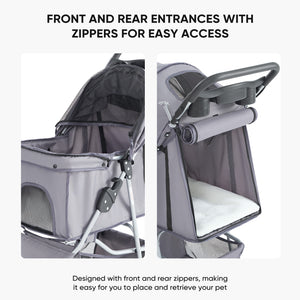 CONCETTA 3-Wheel Foldable and Waterproof Pet Stroller - Jogger Stroller for Small and Medium Dogs and Cats with Cup Holder and Removable Liner
