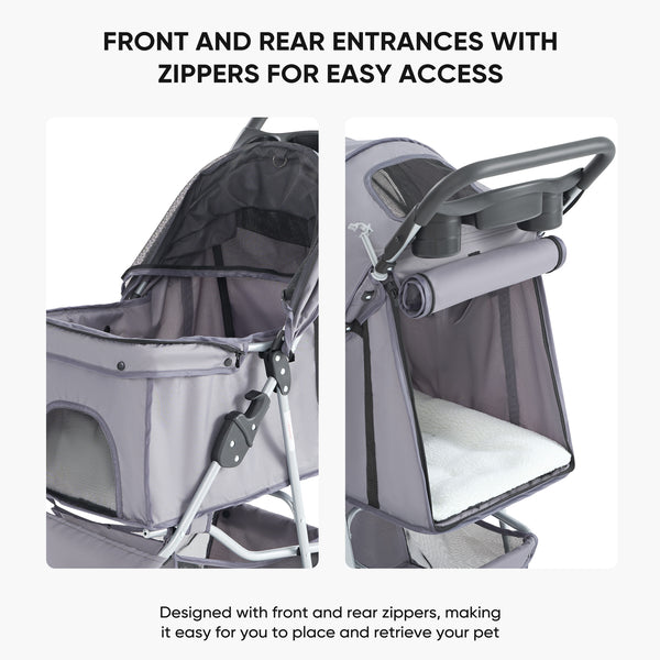 CONCETTA 3-Wheel Foldable and Waterproof Pet Stroller - Jogger Stroller for Small and Medium Dogs and Cats with Cup Holder and Removable Liner