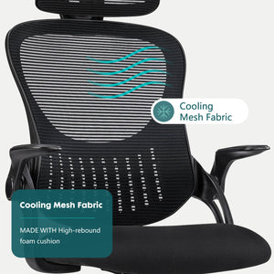 CONCETTA Ergonomic office chair - high back with wheels, adjustable headrest and flip-up armrests for bedroom, study, living room, office