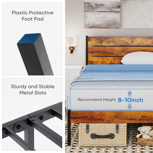 JOINSUN Metal Platform Bed Frame with Wooden Headboard & Footboard, No Box Spring Needed with 800LBS Sturdy Wooden Slats Support, Queen/Full/Twin Size
