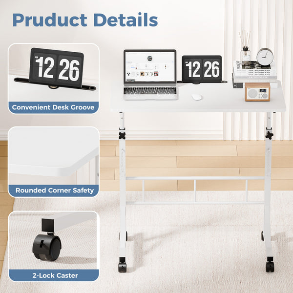 CONCETTA Adjustable Height Mobile Standing Desk with Wheels, 16"x31.5" Small Rolling Computer Desk for Home Office