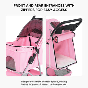 CONCETTA 3-Wheel Foldable and Waterproof Pet Stroller - Jogger Stroller for Small and Medium Dogs and Cats with Cup Holder and Removable Liner