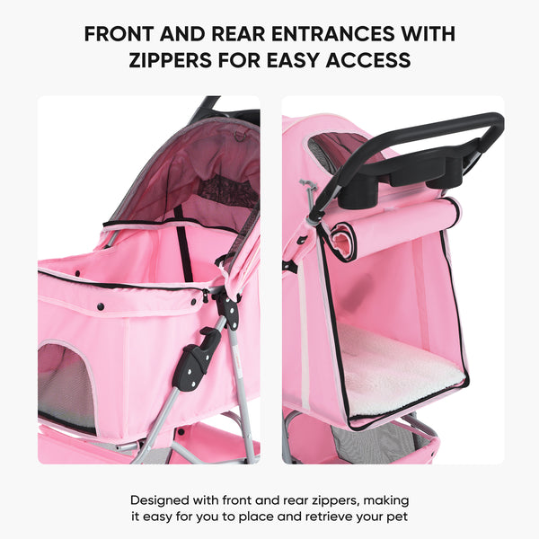 CONCETTA 3-Wheel Foldable and Waterproof Pet Stroller - Jogger Stroller for Small and Medium Dogs and Cats with Cup Holder and Removable Liner