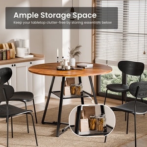 CONCETTA Round Extendable Dining Table for 4-8 People, Space-Saving Wood Kitchen Table with Pedestal Base & Storage Shelf, Modern Expandable Oval Dining Table for Home & Apartment
