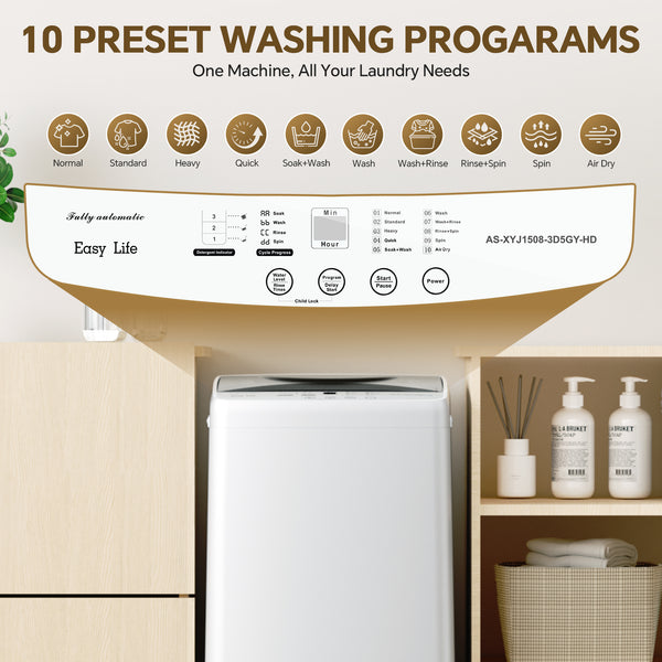 CONCETTA Washing Machine, 10 Cycle Program with Air Dry, 1.06 cu.ft Compact Washer, Stainless Steel Tub, 16.93 x 17.05 x 29.13 in for Apartments Dorms RVs