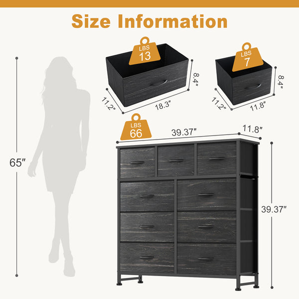 CONCETTA 9-Drawer Fabric Dresser, TV Cabinet Sideboard, Storage Organizer Cabinet for Living Room, Bedroom, Office