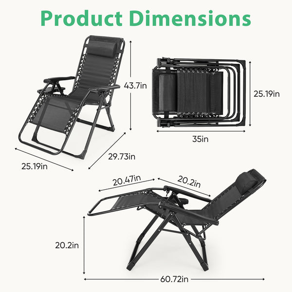 CONCETTA Padded Zero Gravity Chair, Lounge Chair with Removable Cushion and Trays,Folding deck chair patio chair, Lawn Lounger, Gray