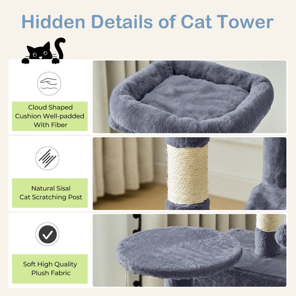 CONCETTA 44in Multi Level Cat Tree Tower,Cat Scratching Posts with Large Top Perch and Hammock