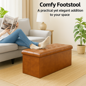 CONCETTA 30" Storage Ottoman – Foldable Faux Leather Stool with Storage, 660 lb Capacity, for Bedroom, Living Room, Entryway, Brown