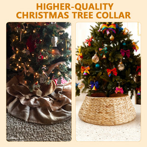 CONCETTA Christmas Tree Collar, Farmhouse Detachable Handwoven Christmas Tree Base Cover, Christmas Tree Basket Base, for Holiday,Black