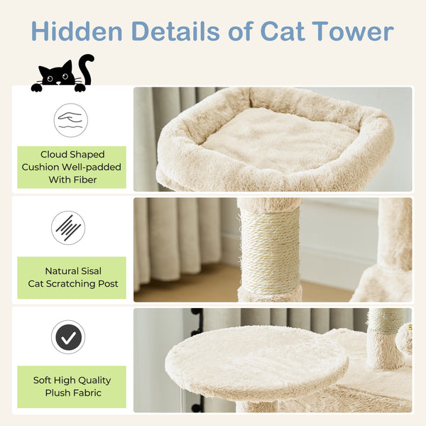 CONCETTA 44in Multi Level Cat Tree Tower,Cat Scratching Posts with Large Top Perch and Hammock