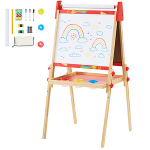 CONCETTA Kids Easel, Double-Sided Magnet Whiteboard & Chalkboard with Paper Roll, Storage Shelf & Accessories,
