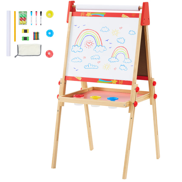 CONCETTA Kids Easel, Double-Sided Magnet Whiteboard & Chalkboard with Paper Roll, Storage Shelf & Accessories,