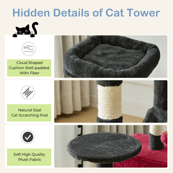 CONCETTA 44in Multi Level Cat Tree Tower,Cat Scratching Posts with Large Top Perch and Hammock