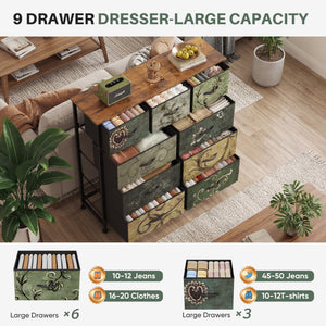 CONCETTA 9-Drawer Fabric Dresser, TV Cabinet Sideboard, Storage Organizer Cabinet for Living Room, Bedroom, Office