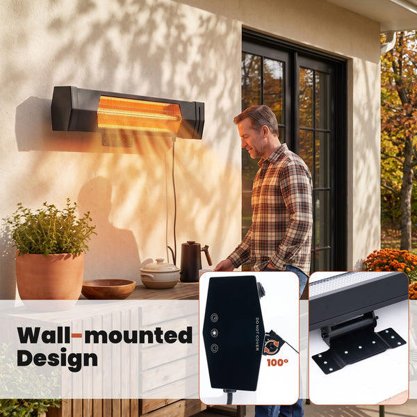 CONCETTA 5000 BTU Wall Mount Infrared Patio Heater, 1500W Outdoor Heater with Remote & 24H Timer, for Patio, Deck, Backyard & Garage,Black