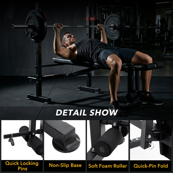 SHOUFTW Adjustable Weight Bench Set, Foldable Bench Press with Leg Developer, 650 LBS Heavy-Duty Space Saving Workout Set for Small Apartments Strength Training