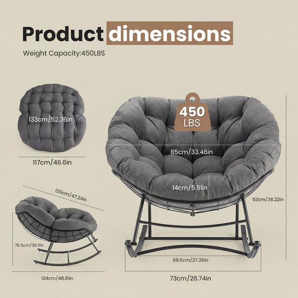 CONCETTA Heavy Duty Outdoor Rocking Chair with Cushion, Oversized Egg Lounge, 450 Lbs All-Weather Glider for Patio, Garden, Living Room