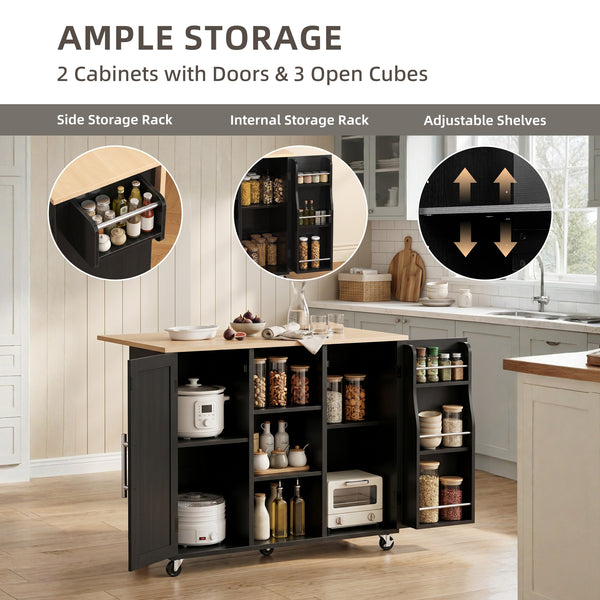 CONCETTA Wooden Kitchen Island Cart, Rolling Storage Cabinet with Racks, Open Shelves and Drawer