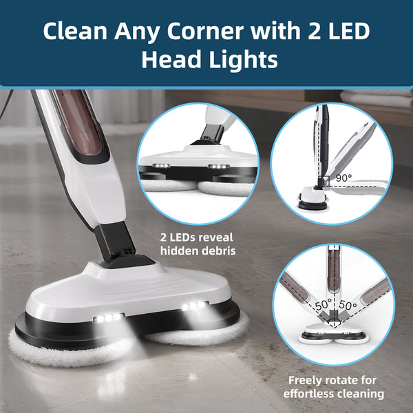 CONCETTA Hard Floor Steam Mop with Dual Cleaning Heads, 3 Steam Modes, LED Headlights