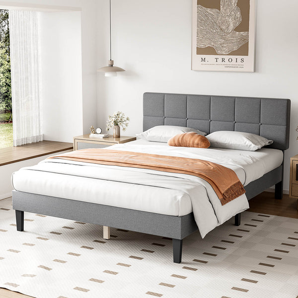 JOINSUN Platform Bed Frame with Headboard-No Box Spring Needed, Linen Upholstered Bed Frame with Wood Slats Support, Noise Free