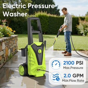 Electric Pressure Washer , Power Washer with 6 Nozzles & Foam Cannon for Window, Fence, Patio, Driveway Cleaning，2.0 GPM