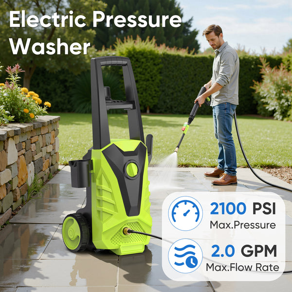 Electric Pressure Washer , Power Washer with 6 Nozzles & Foam Cannon for Window, Fence, Patio, Driveway Cleaning，2.0 GPM