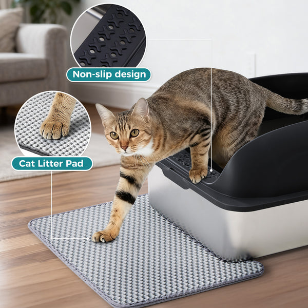 24in Stainless Steel Cat Litter Box with Lid, Large Cat Litter Box for Cats, High Wall Sides, Anti-Urine Leakage, Easy Cleaning, Scoop and Mat Included
