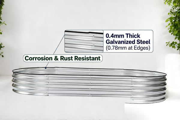 CONCETTA Galvanized Raised Garden Bed Kit with Safe Rubber Edging, Oval Metal Planter Box for Vegetables, Flowers, Herbs for Outdoor Gardening