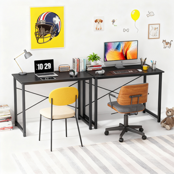 CONCETTA 40-47 Inch Computer Desk, Small Home Office Desk for Small Spaces, Study Writing Table for Students & Kids, Modern Simple Style Workstation with Metal Frame for Bedroom, Office