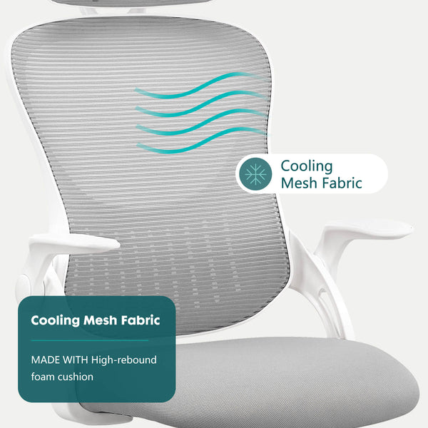 CONCETTA Ergonomic office chair - high back with wheels, adjustable headrest and flip-up armrests for bedroom, study, living room, office