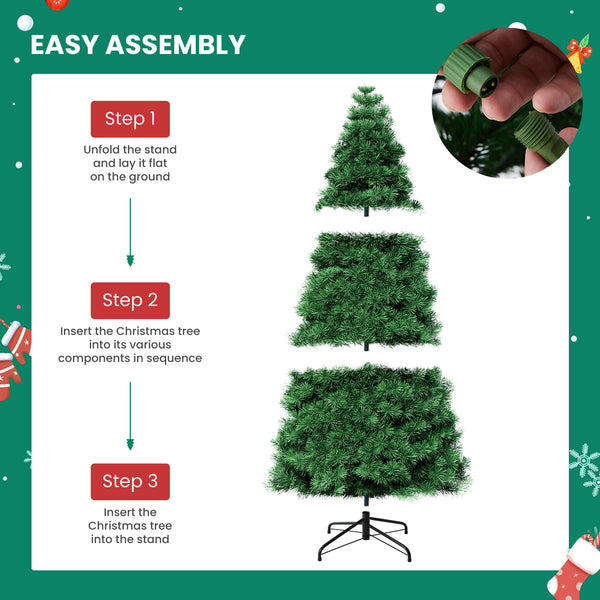 Artificial Full Christmas Tree, Flocked Snow Trees with Pine Cone Decoration, Includes Stand, Incandescent Lights & Foldable Base for Home, Office, Party