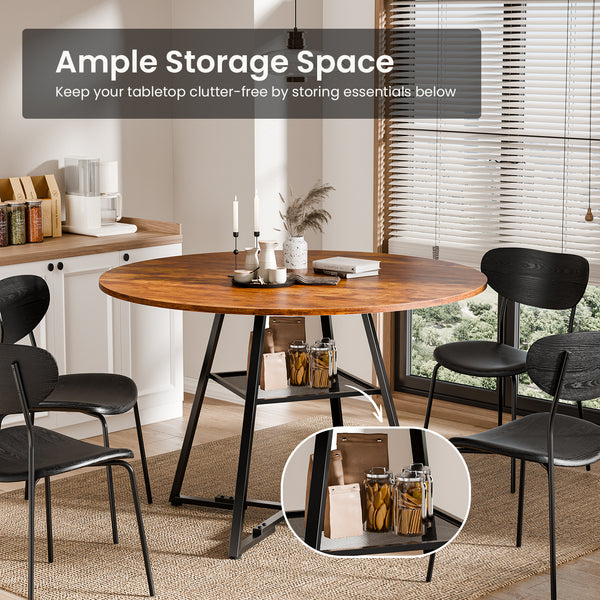 CONCETTA Round Extendable Dining Table for 4-8 People, Space-Saving Wood Kitchen Table with Pedestal Base & Storage Shelf, Modern Expandable Oval Dining Table for Home & Apartment