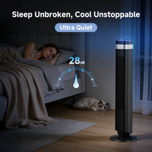 SHOUFTW Tower Fan Standing Bladeless, 23ft/s Velocity Quiet, 64° Oscillating with 5 Speeds, 4 Modes, 12H Timer for Indoor Bedroom